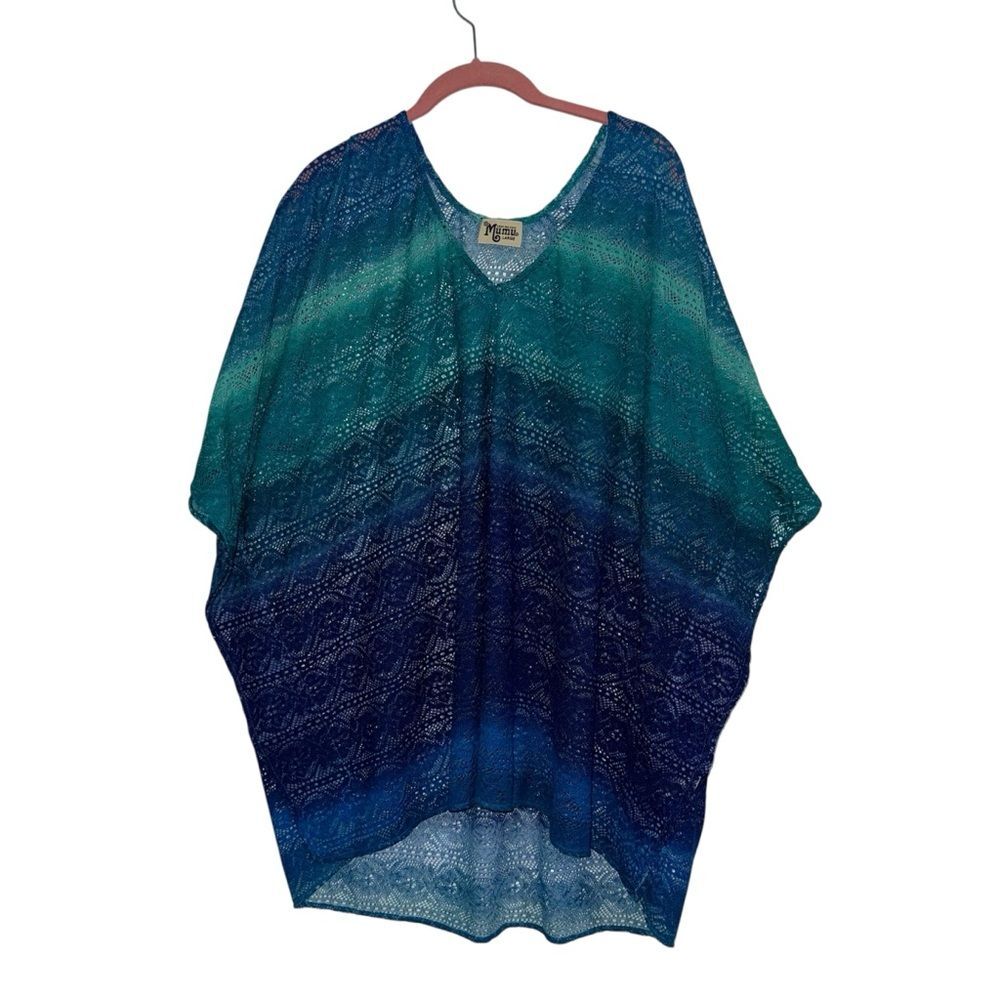 Show Me Your MuMu Women's Teal Ombre Crochet Cover Up Size L Resort Boho